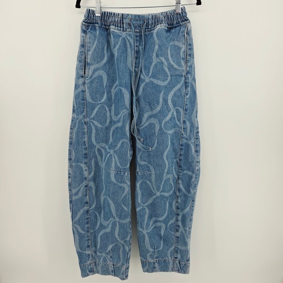 Damson Madder Pants - Damson Madder Felix Bow-print Barrel-leg Jeans Joggers Womens 6 NWOT Streetwear